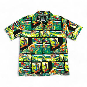 Nicole Miller Hawaiian Shirt Womens EXTRA LARGE Green Black Surfing Water Sports